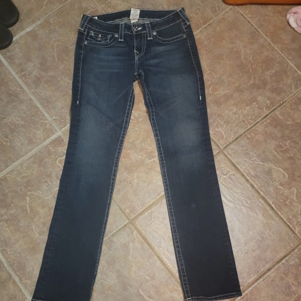 True Religion white stitch blue womens jeans size 29